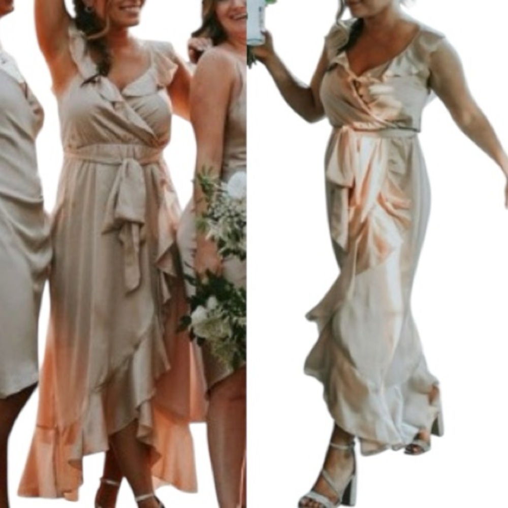 Show Me Your Mumu Riri Ruffle Wrap Dress Champagne Satin